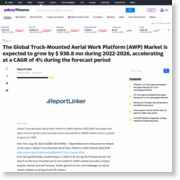 The Global Truck-Mounted Aerial Work Platform (AWP) Market is expected to grow by $ 938.8 mn during 2022-2026, accelerating at a CAGR of 4% during the forecast period – Yahoo Finance