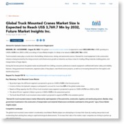Global Truck Mounted Cranes Market Size Is Expected to Reach US$ 3,769.7 Mn by 2032, Future Market Insights Inc. – AccessWire