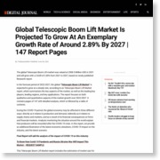 Global Telescopic Boom Lift Market Is Projected To Grow At An Exemplary Growth Rate of Around 2.89% By 2027 | 147 Report Pages – Digital Journal