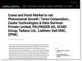 Crane and Hoist Market to set Phenomenal Growth | Terex Corporation., Zauba Technologies & Data Services Private Limited, PALFINGER AG, XCMG Group, Tadano Ltd., Liebherr, Dell EMC, ZPMC, – Digital Journal