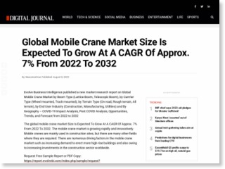 Global Mobile Crane Market Size Is Expected To Grow At A CAGR Of Approx. 7% From 2022 To 2032 – Digital Journal